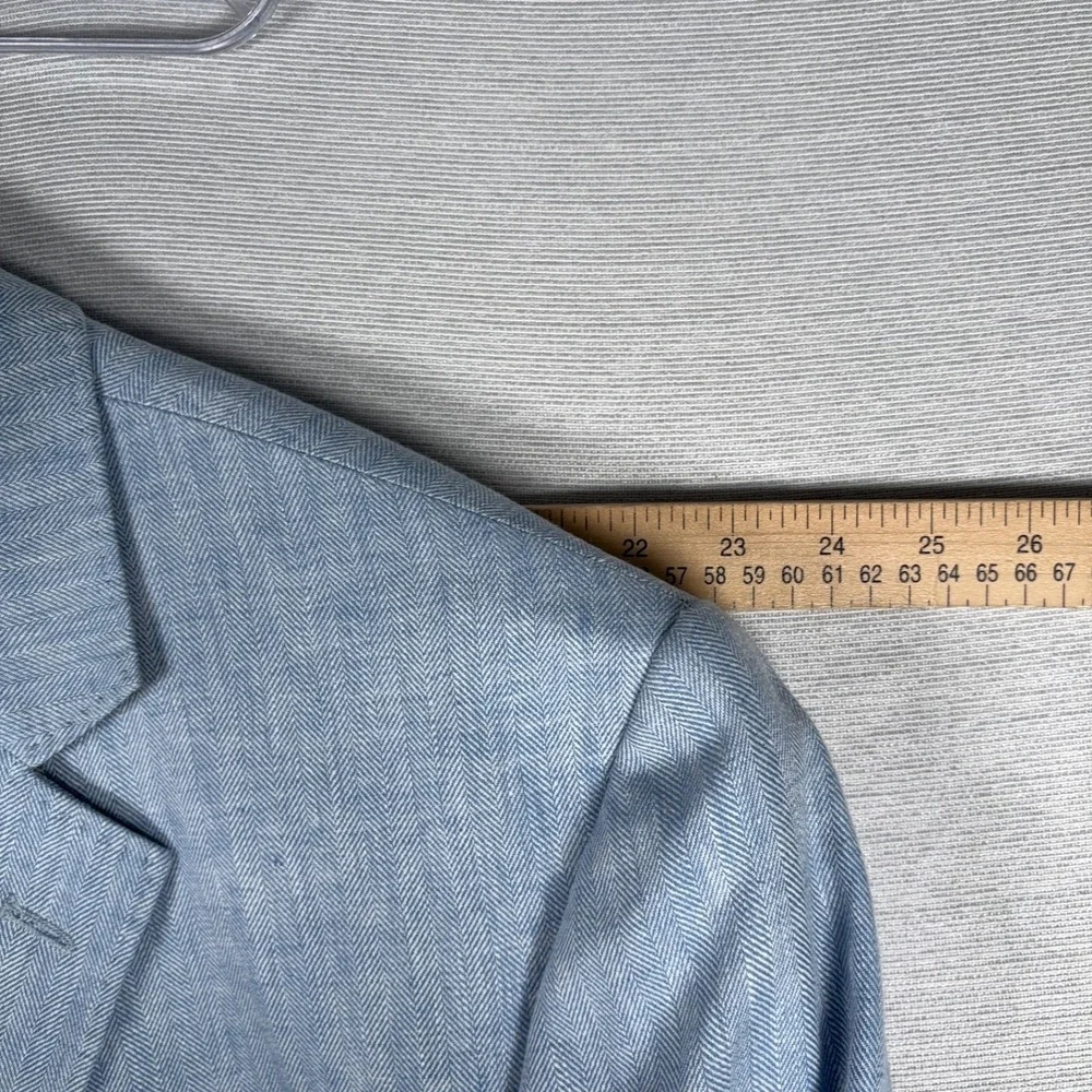 Stafford Linen & Cotton Blazer Mens Size 54L Blue Herringbone Double Vented